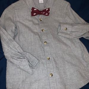 Boys 5T Grey Bow Tie Christmas Button Down